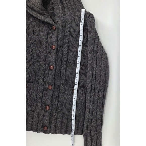 GAP Cable Knit Chunky Cardigan Gray Women's Large Roll Collar Academia Old Money - Picture 5 of 8